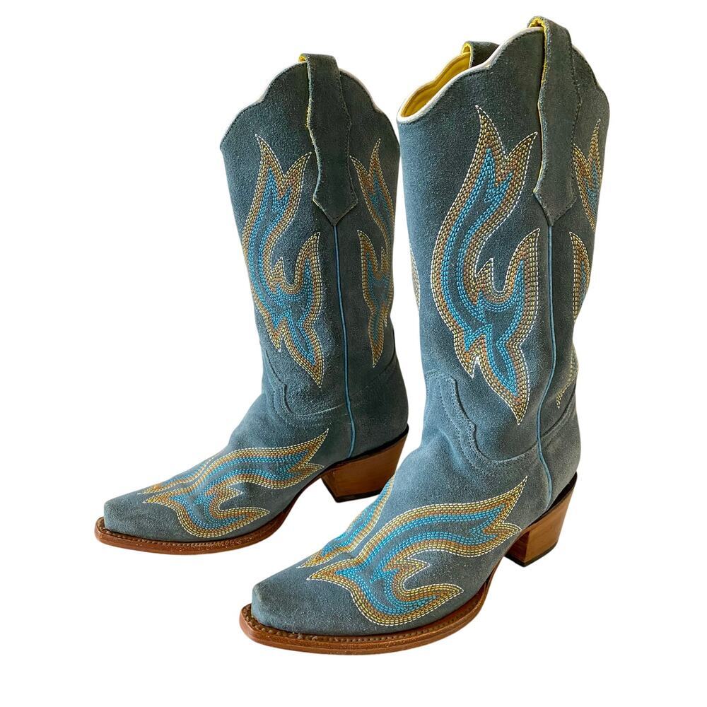 Planet Cowboy Steel Your Blues Suede Western Boots Womens 7 USA Snip‎ Toe